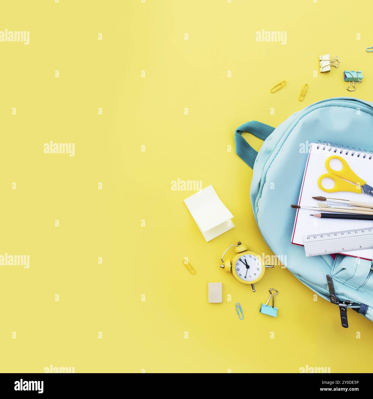 Back to school conceptual flat lay with different office supply items ...