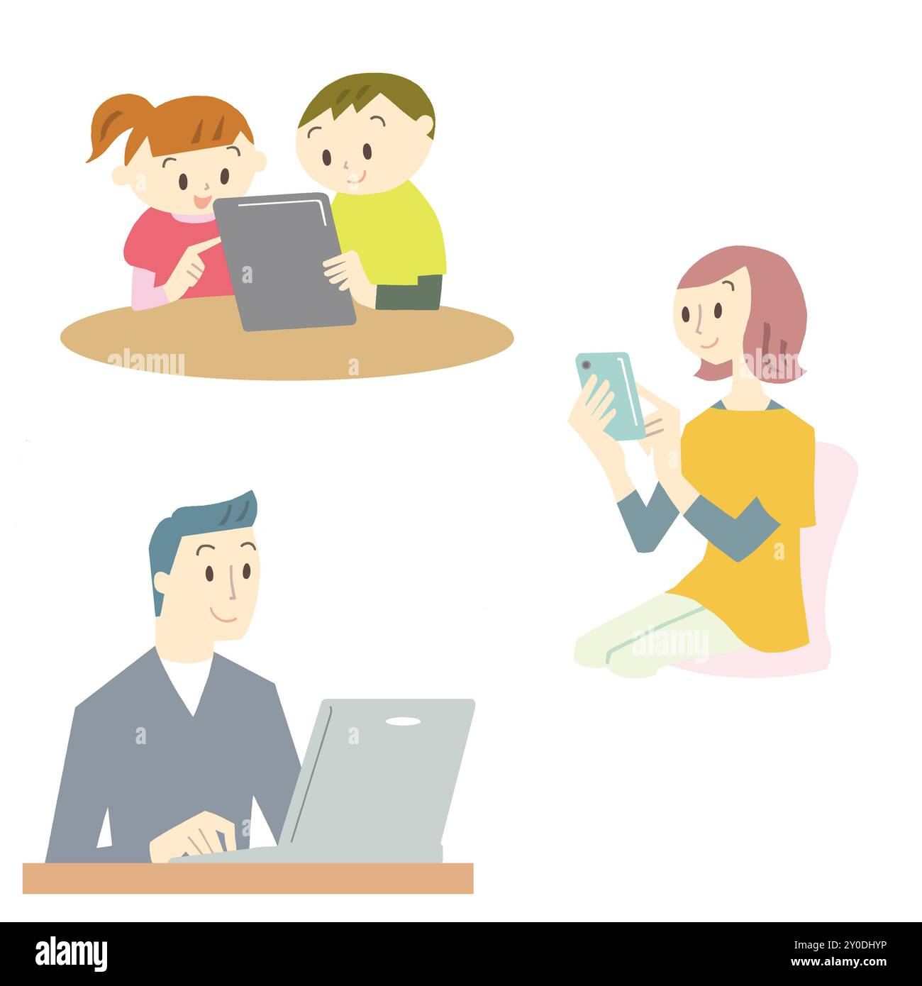 Family using computer, smartphone and tablet Stock Photo - Alamy image.
