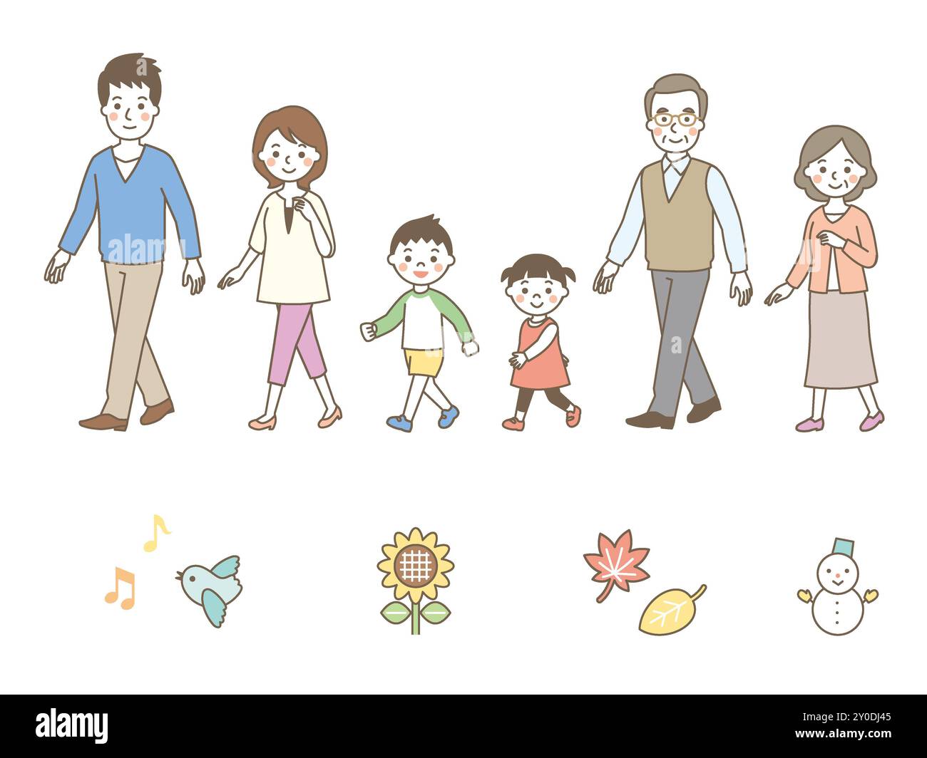 A seasonal icon of three generations of a family walking Stock Photo ...