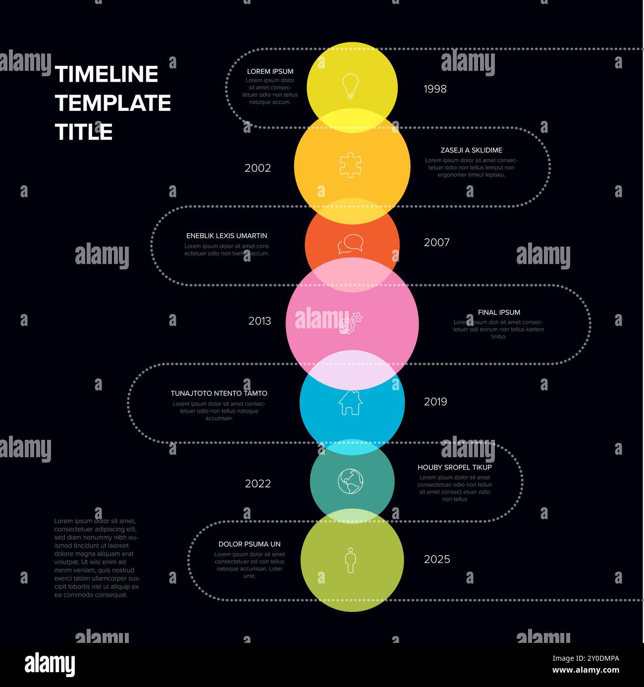Vector dark vertical time line infochart template with highlighet ...