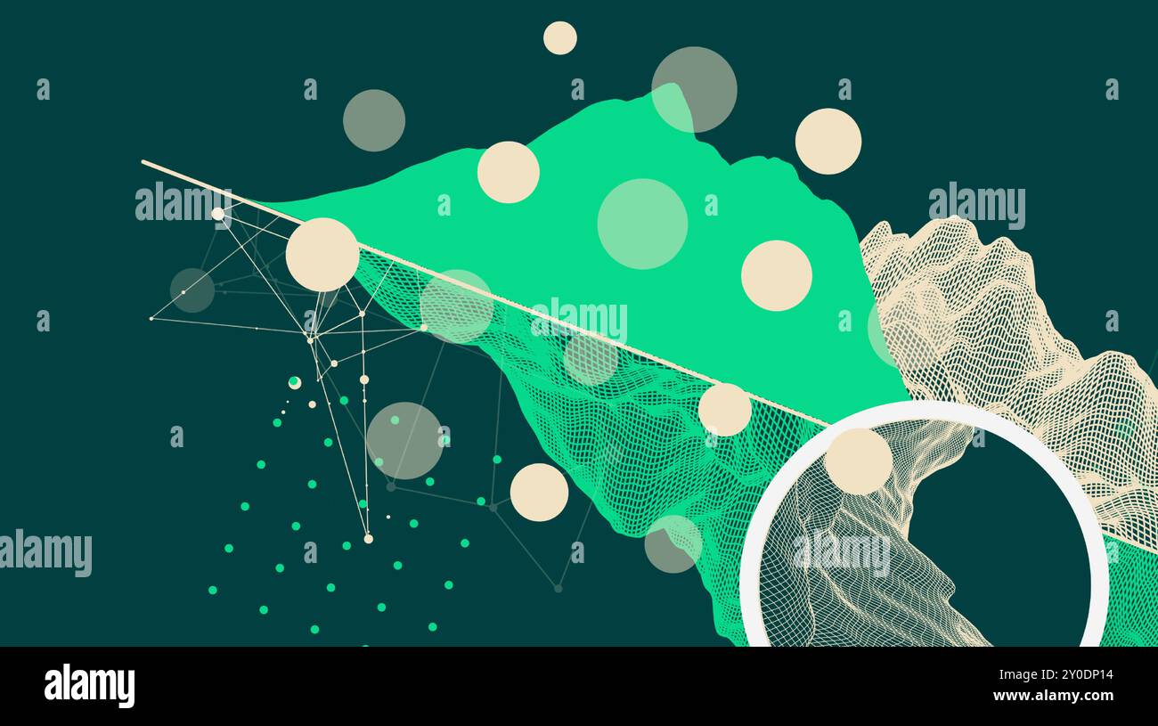 Trendy abstract wireframe mountain background. Modern science or technology art elements. Surface illustration. Vector hand drawn. Stock Vector