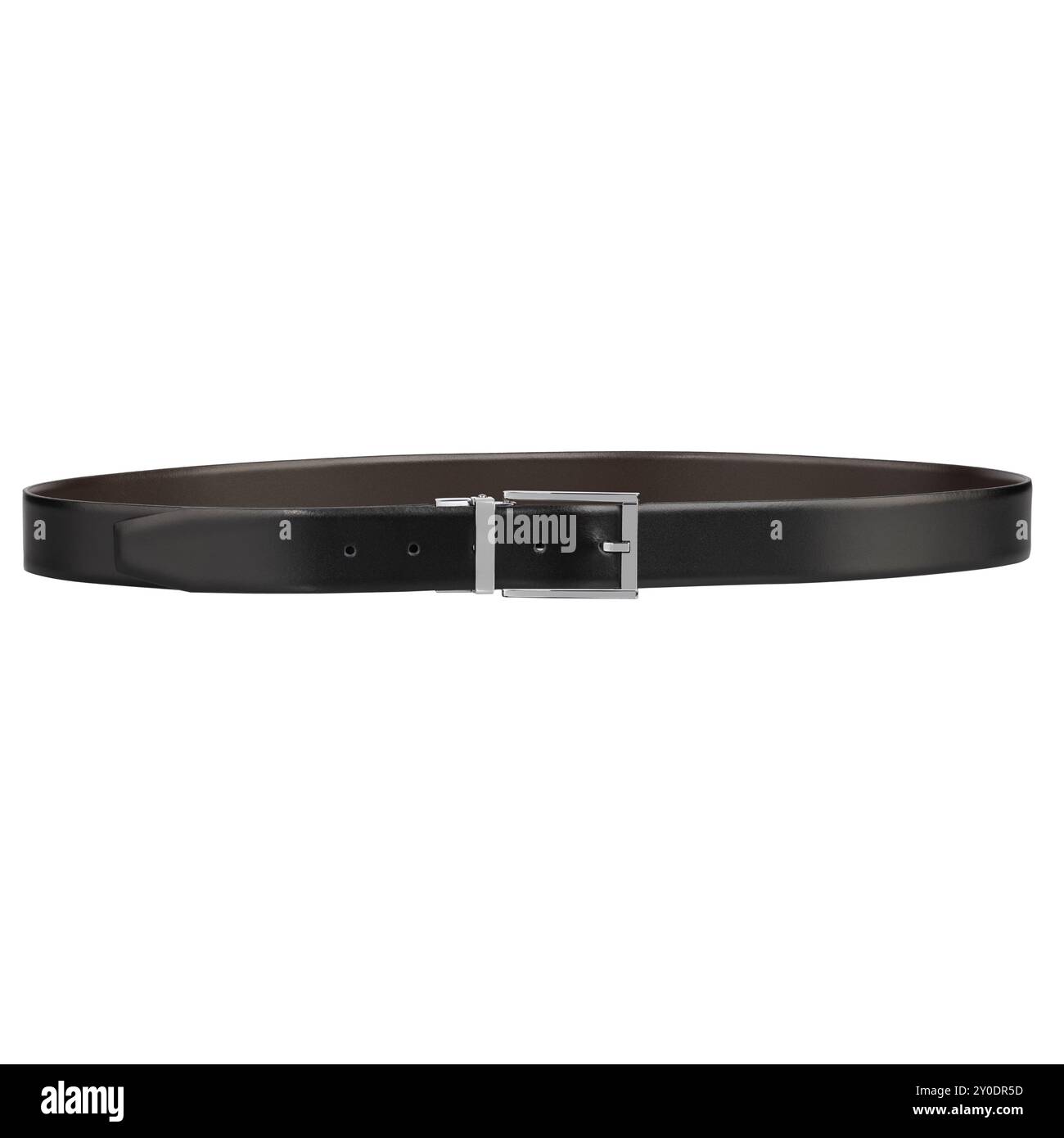 Classic Black Leather Belt with Silver Buckle Stock Photo