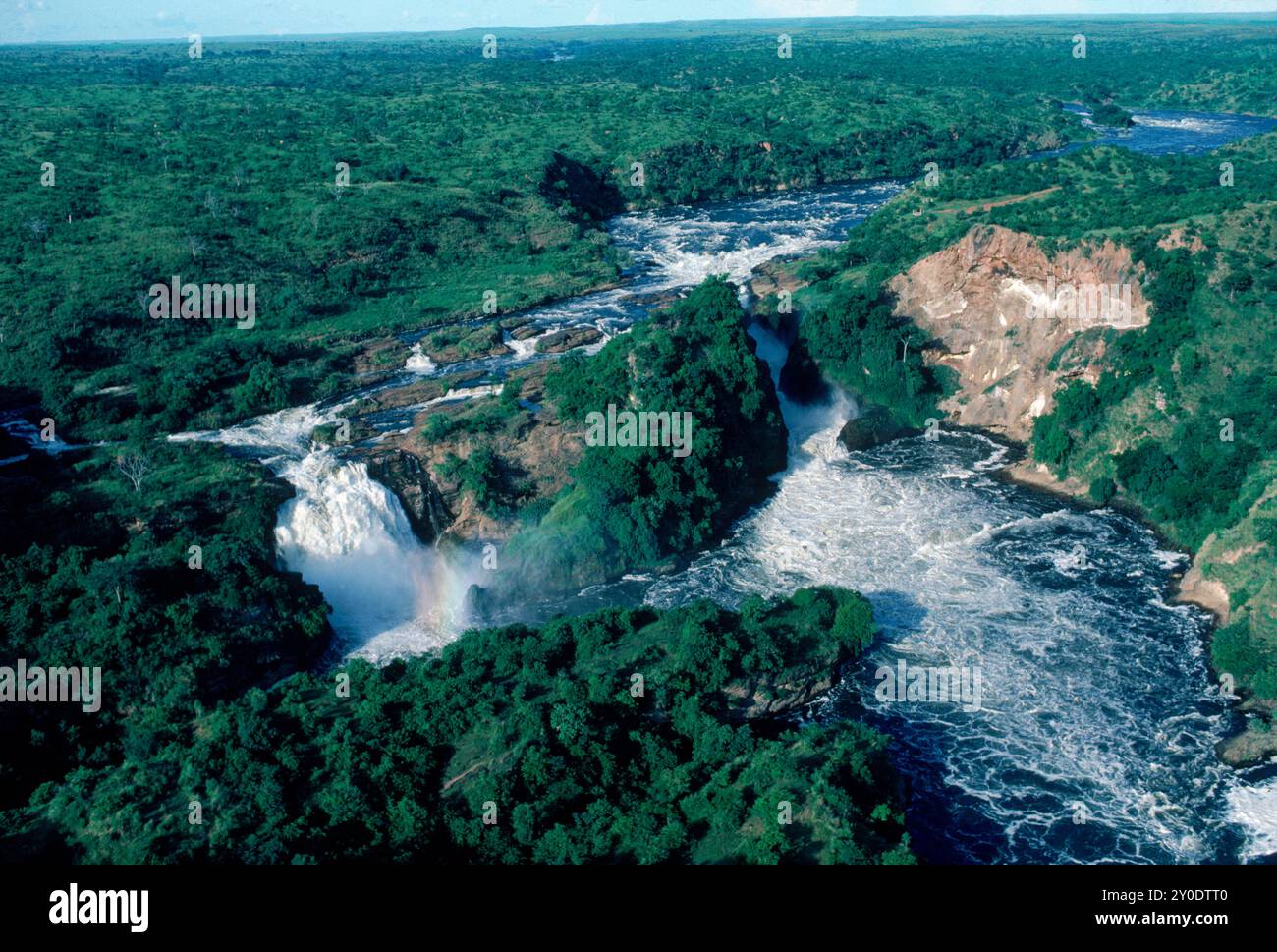 Aerial of Murchison Falls on the Nile River in Murchison Falls National ...