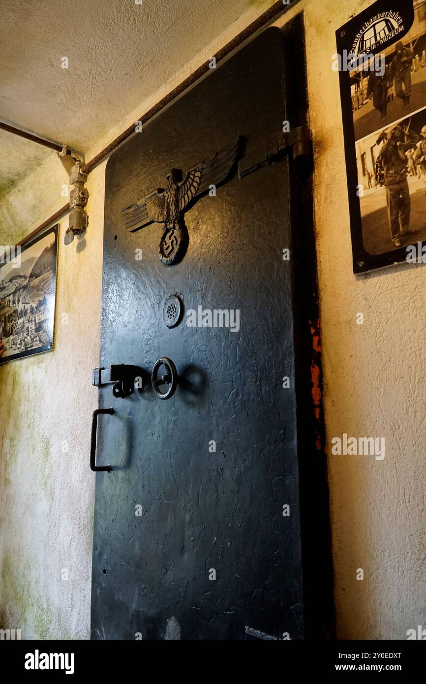 Ludwikowice Klodzkie, Poland - August 10th, 2024 - Molke Museum III. Steel door with Nazi Germany eagle with swastika at dynamite factory Stock Photo