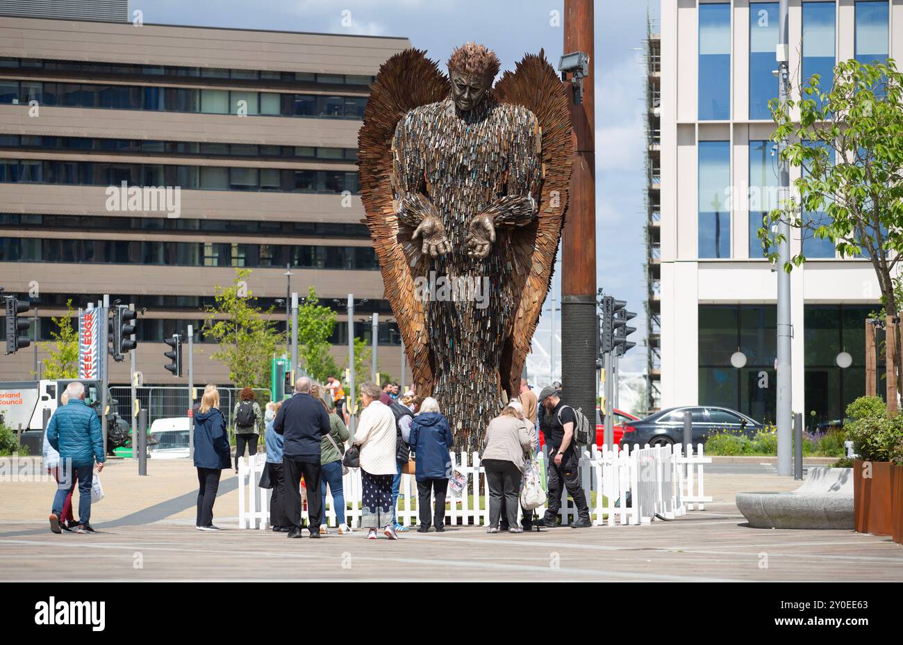The Knife Angel created by artist Alfie Bradley, formed of 100,000 ...