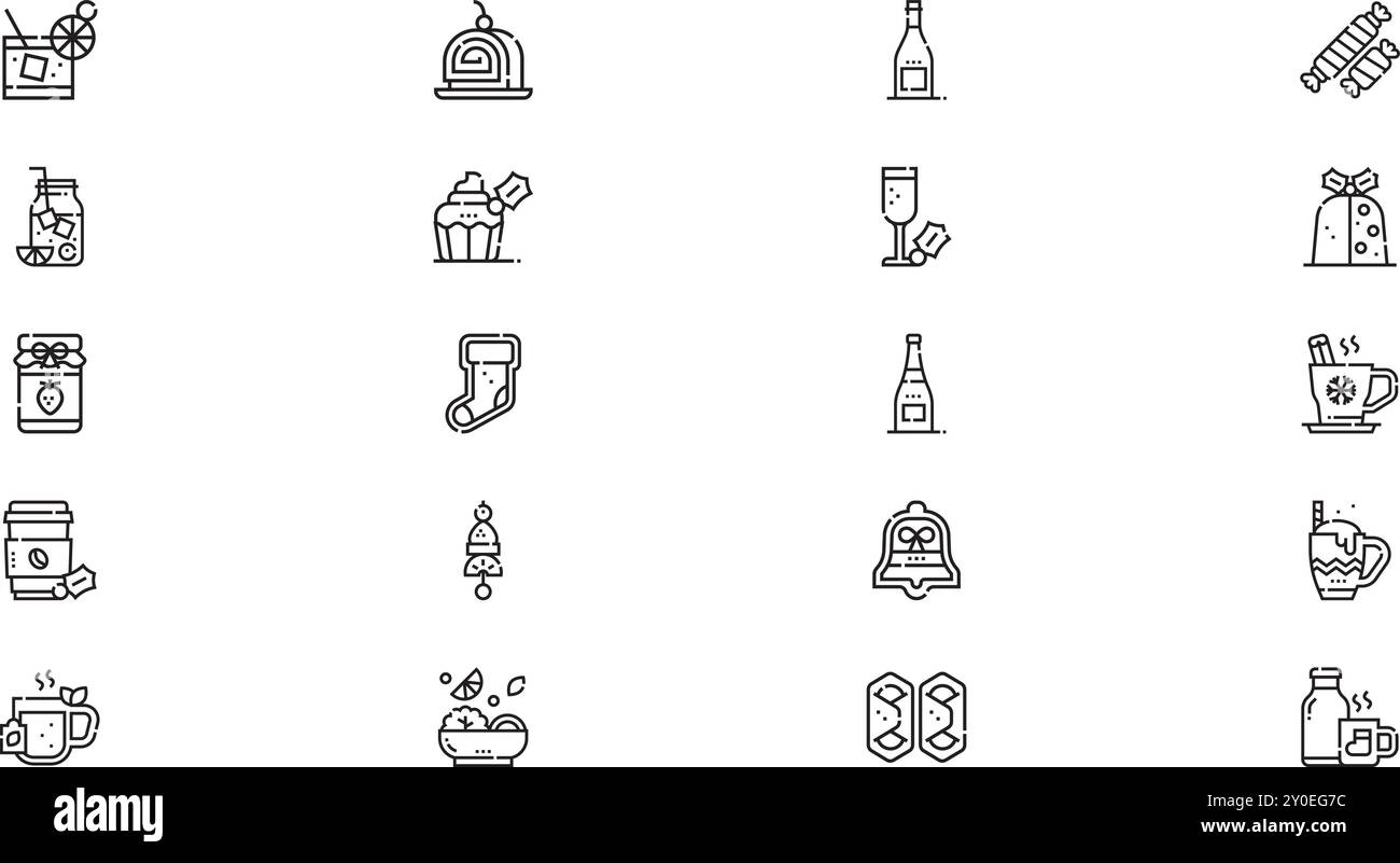 Christmas food and drinks icons High-Quality Vector Icons Collection with Editable Stroke. Ideal for Professional and Creative Projects. Stock Vector