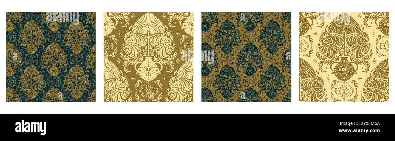 Set of 4 Seamless pattern of floral Damask motifs Stock Vector Image ...