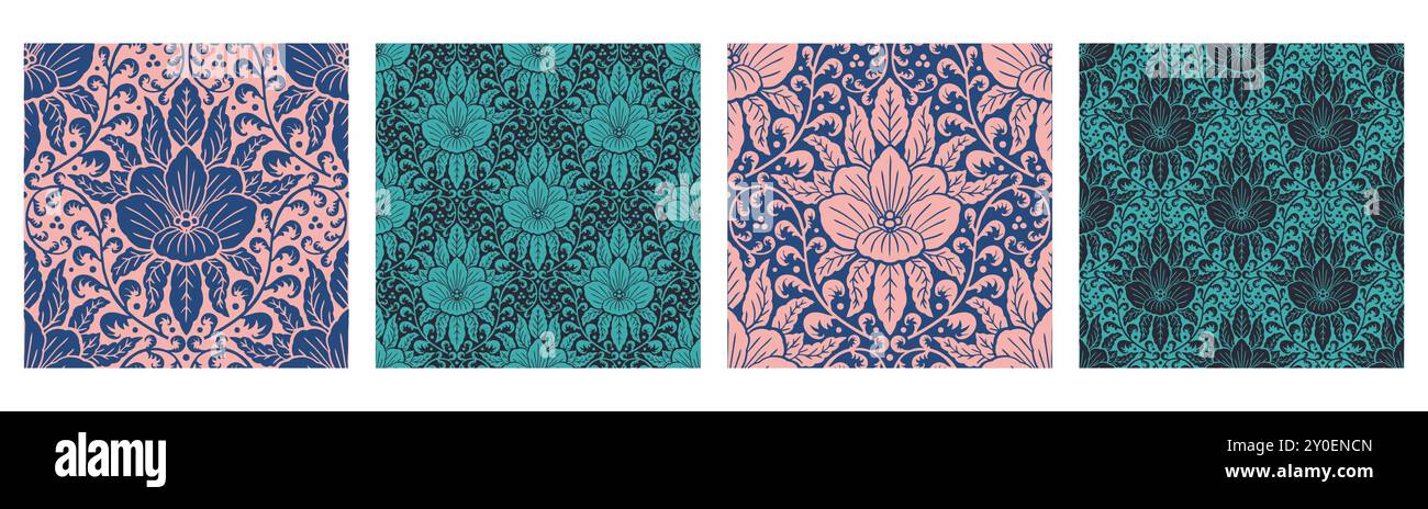 Set of 4 Seamless pattern of floral Damask motifs Stock Vector Image ...