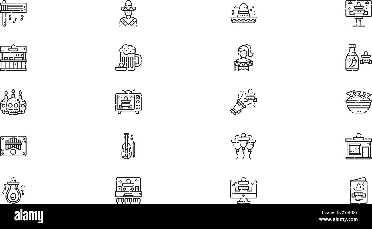 Cinco de mayo icon pack High-Quality Vector Icons Collection with Editable Stroke. Ideal for Professional and Creative Projects. Stock Vector