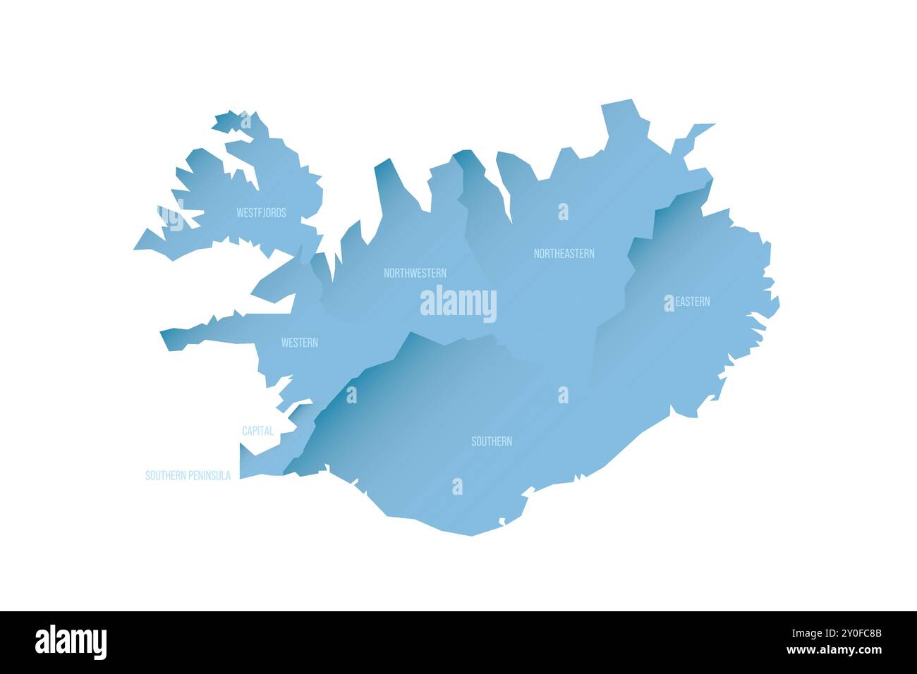 Iceland political map of administrative divisions - regions. Shaded ...