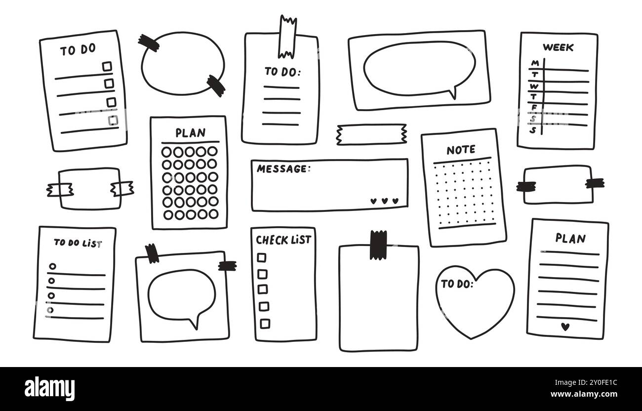 Simple sticky note set. Memo doodle. Blank square sheets of notepaper ...