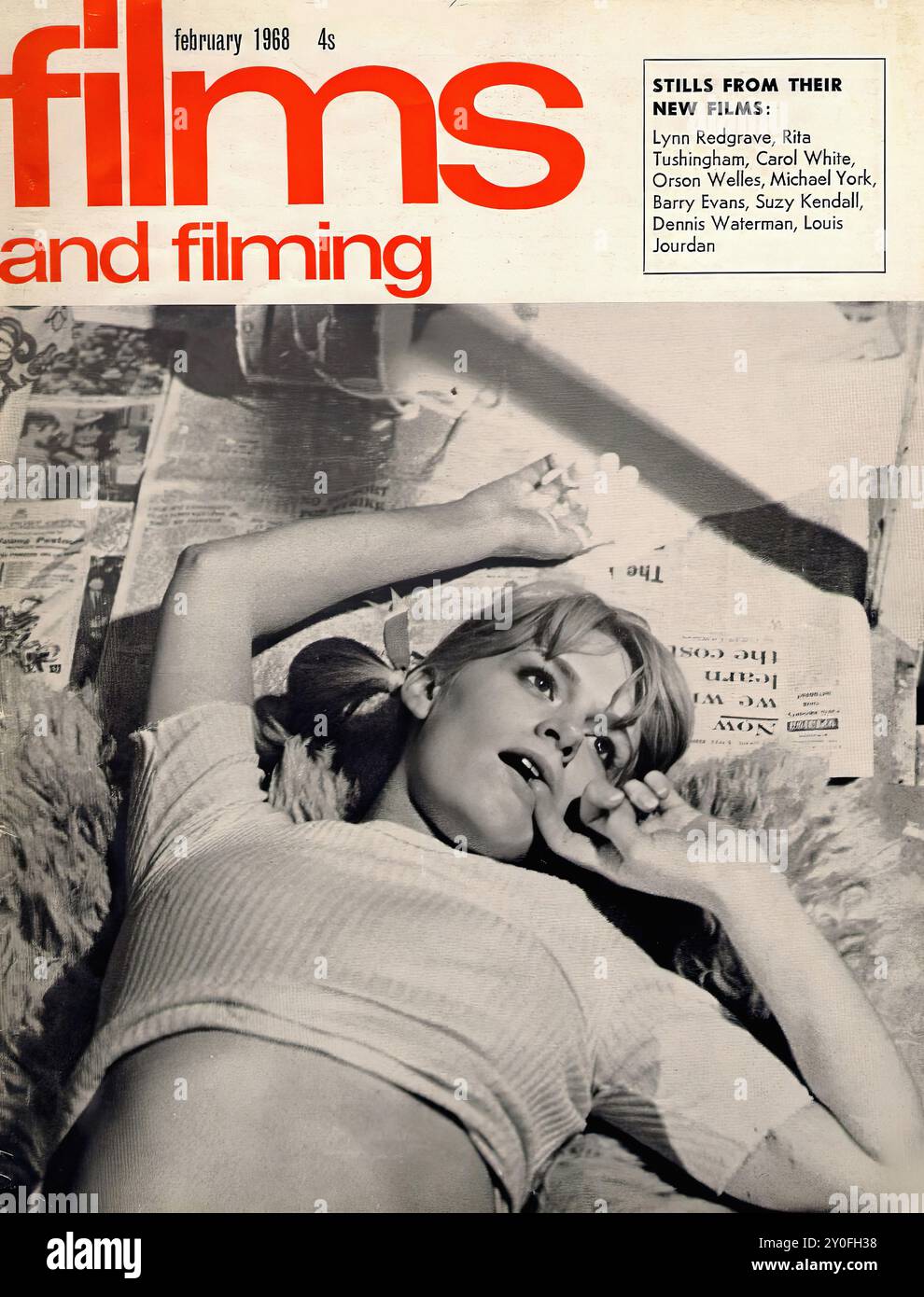 Films and Filming Feb 1968 - Vintage magazine cover -  Photographer unknow - Text transcription  [ february 1968 4s films and filming STILLS FROM THEIR NEW FILMS: Lynn Redgrave, Rita Tushingham, Carol White, Orson Welles, Michael York, Barry Evans, Suzy Kendall, Dennis Waterman, Louis Jourdan M FM JAM Now  ] FOR EDITORIAL USE ONLY ! Stock Photo