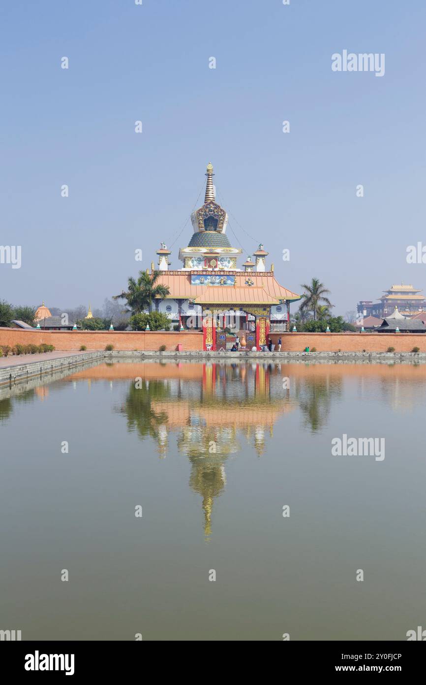 The Great Drigung Kagyud lotus stupa, the german temple, Lumbini, Nepal Stock Photo