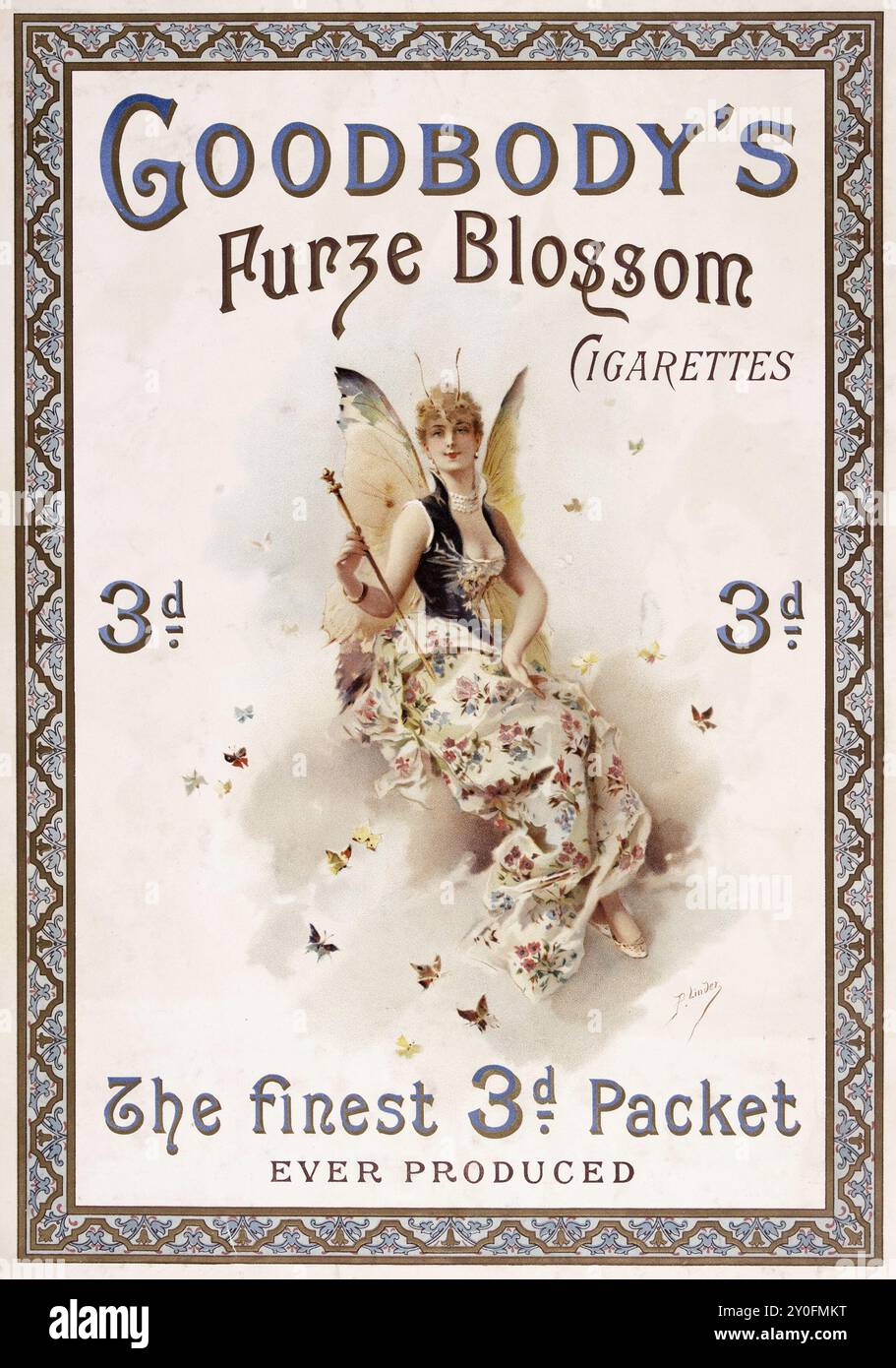 blossom cigarettes Goodbody's Furze blossom cigarettes - The finest 3d. packet ever produced -  feat a fairy looking woman - Philippe Jacques Linder (1835-1914) artwork  Stock Photo