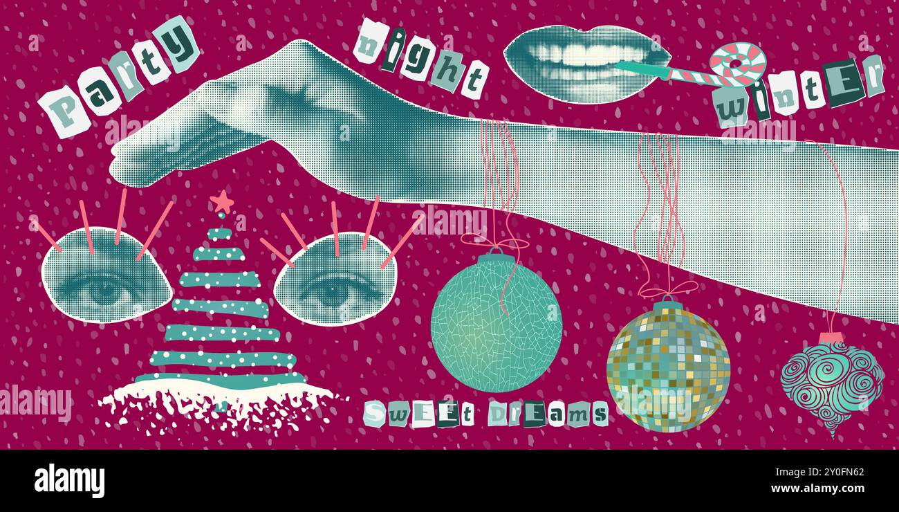 Happy new year Merry Christmas 2025 design 90s vintage style banner