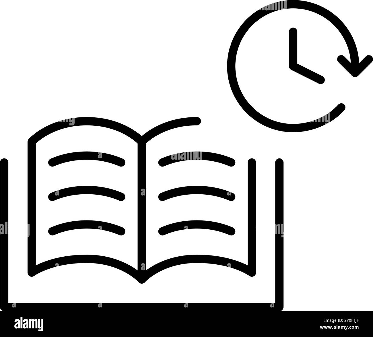 Open book and clock. Timed assignments, deadline for studying. Pixel perfect vector icon Stock Vector