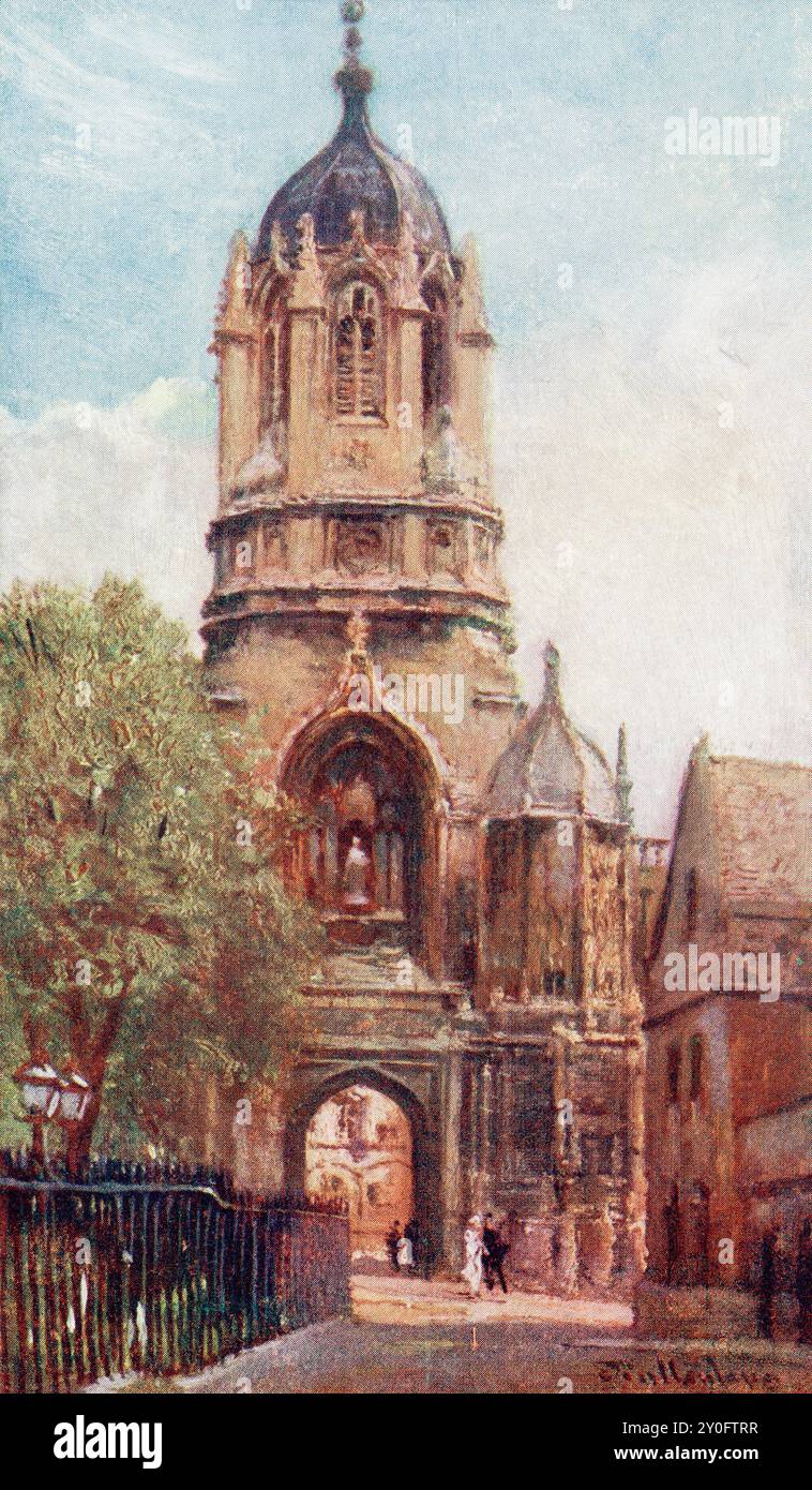 Tom Tower, Christ Church College, Oxford, England.  From the book Oxford, painted by John Fulleylove, published London 1922. Stock Photo