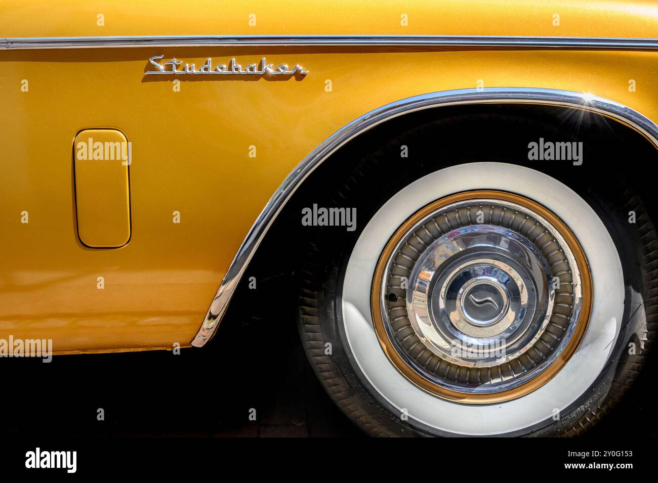 Gold Studebaker Hawk (1960) detail at the Faversham Festival of Transport 2024 Stock Photo