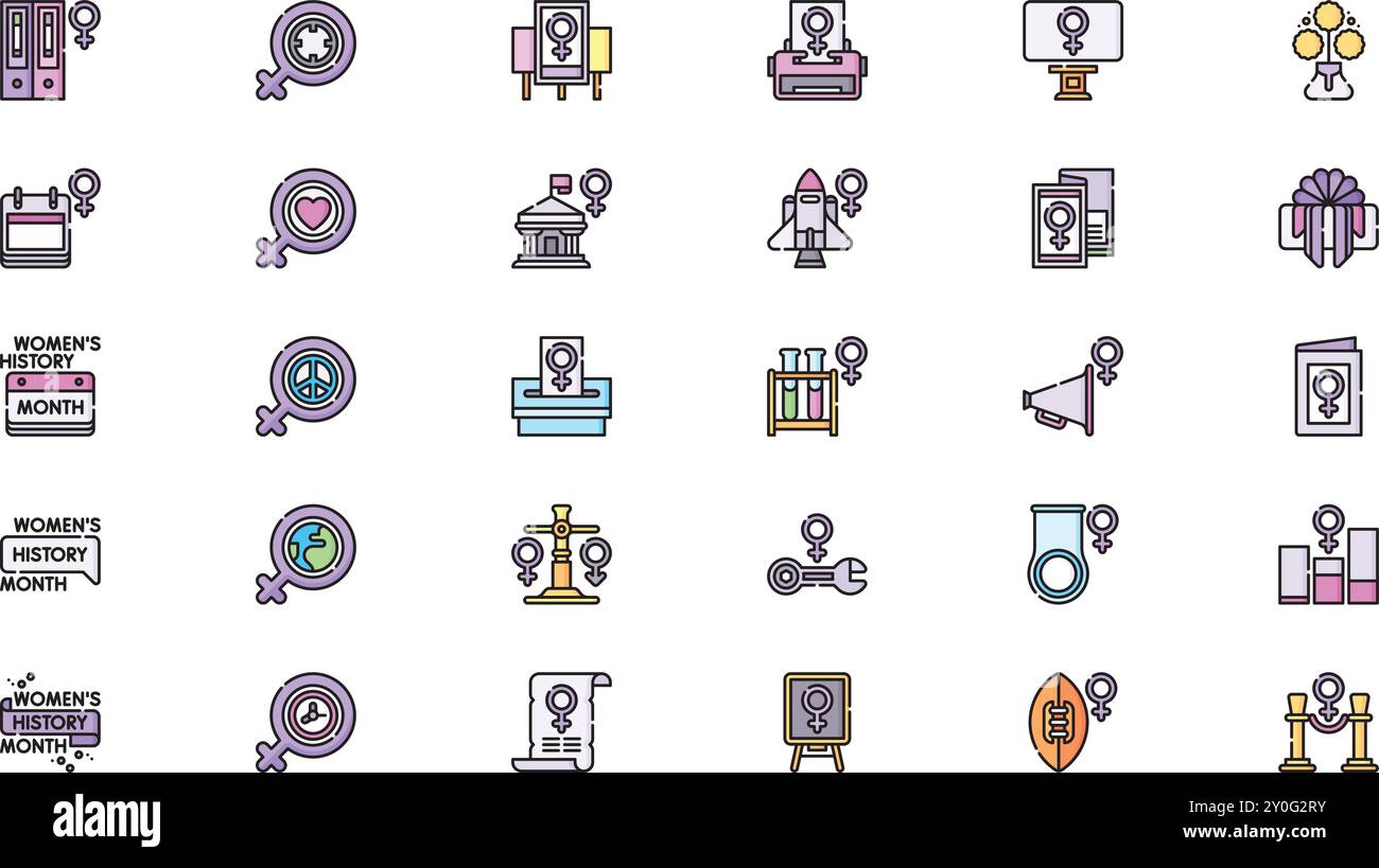 Womens history month icon pack High-Quality Vector Icons Collection with Editable Stroke. Ideal for Professional and Creative Projects. Stock Vector