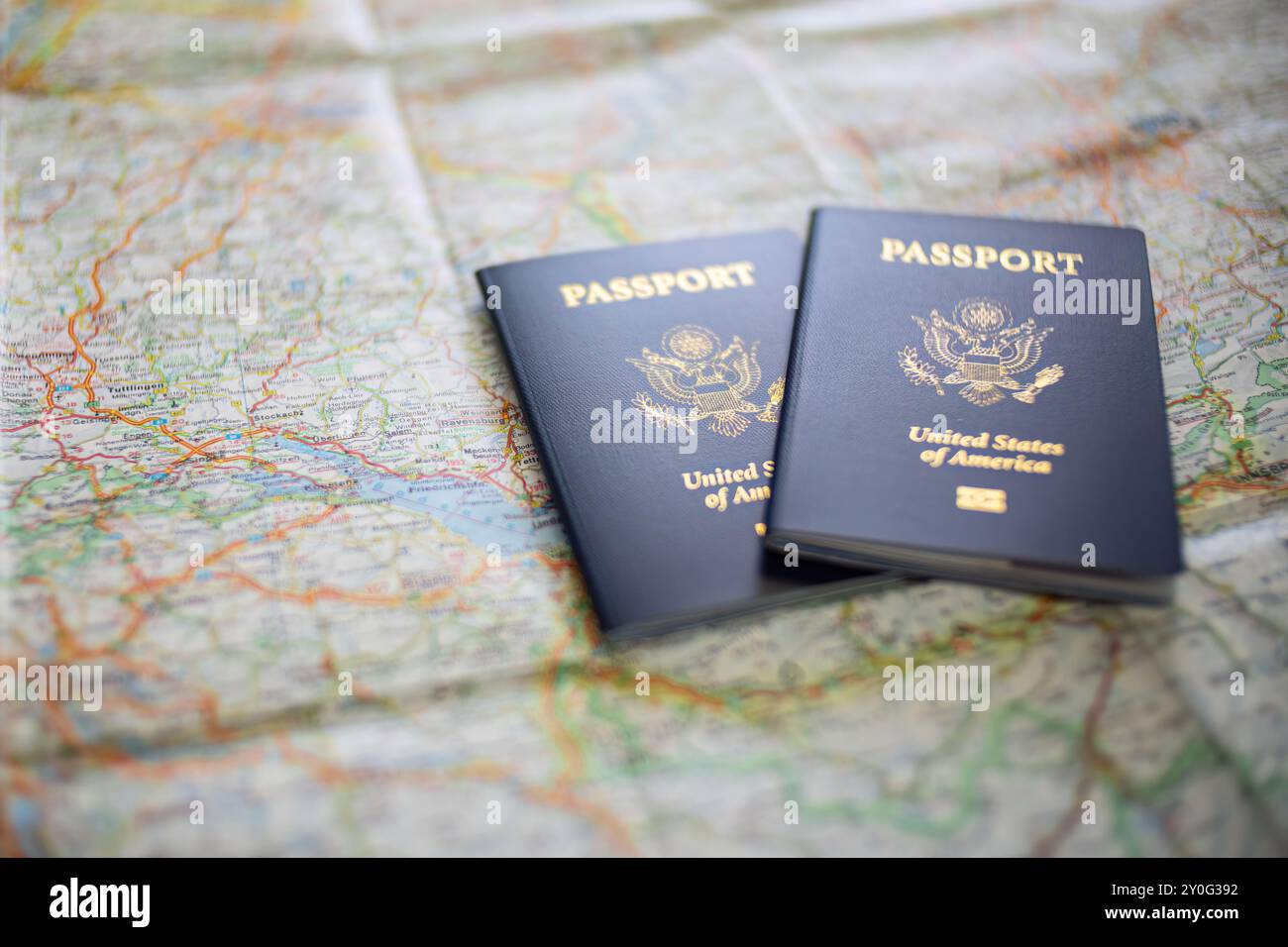 American Passports on Street Map Stock Photo