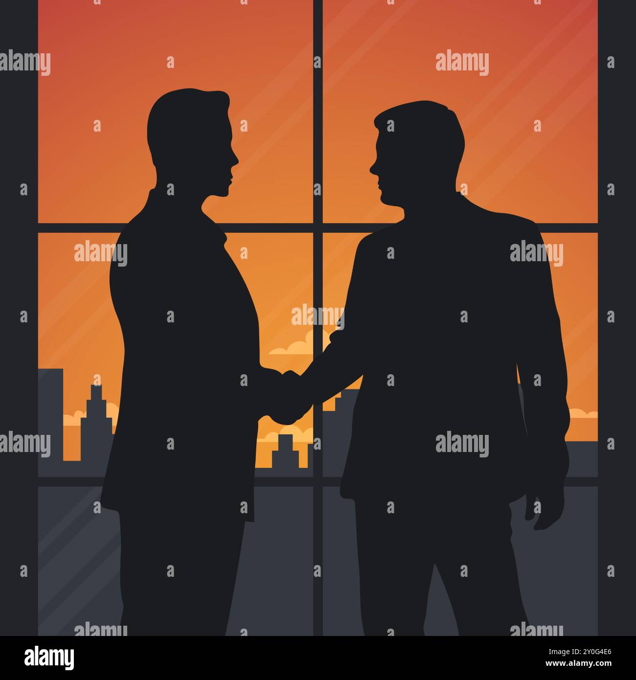 Two businessmen shaking hands. Two politicians make a deal. Vector illustration Stock Vector