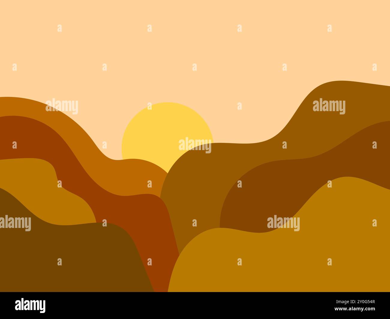 Mountain landscape in a minimalist style, rocks and canyons. Wavy ...