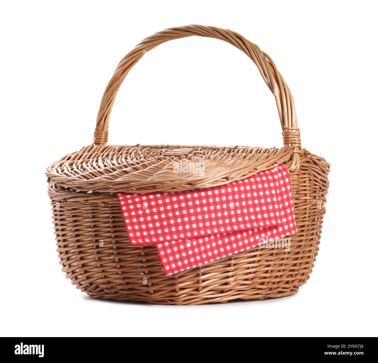 One picnic wicker basket isolated on white Stock Photo - Alamy