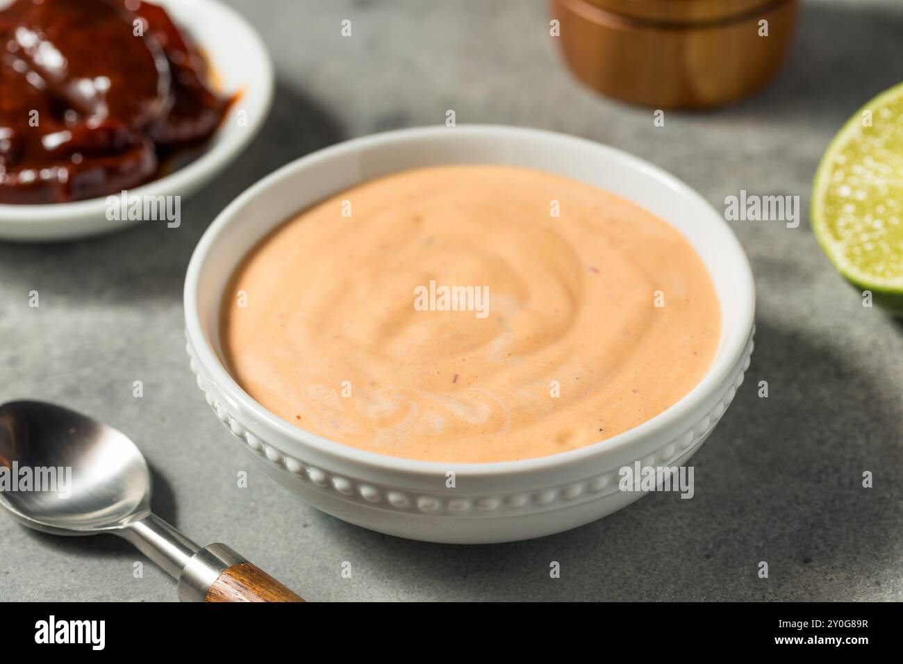 Homemade Spicy Chipotle Mayo Spread in a Bowl Stock Photo