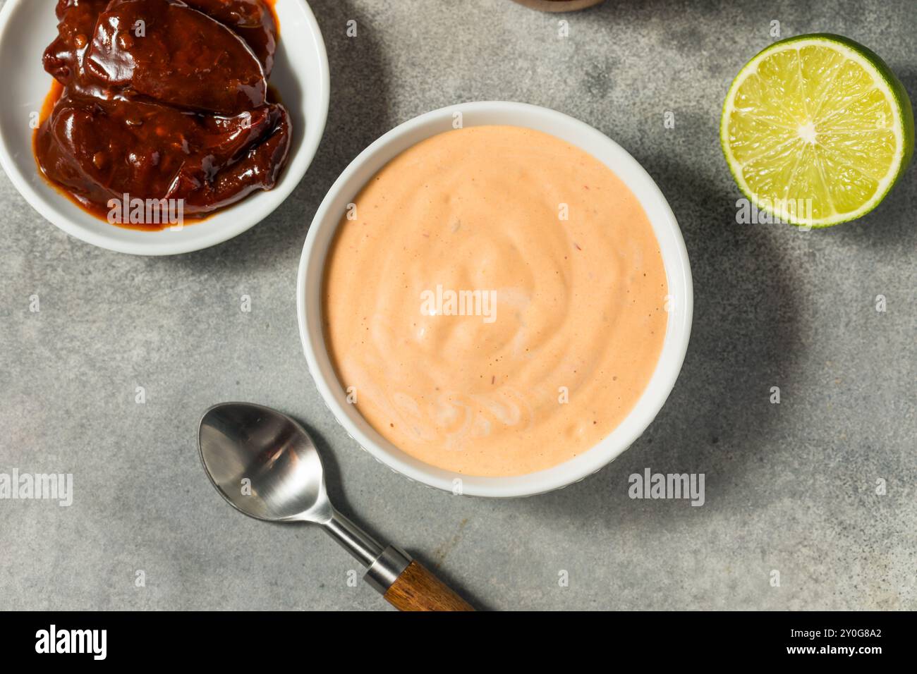 Homemade Spicy Chipotle Mayo Spread in a Bowl Stock Photo