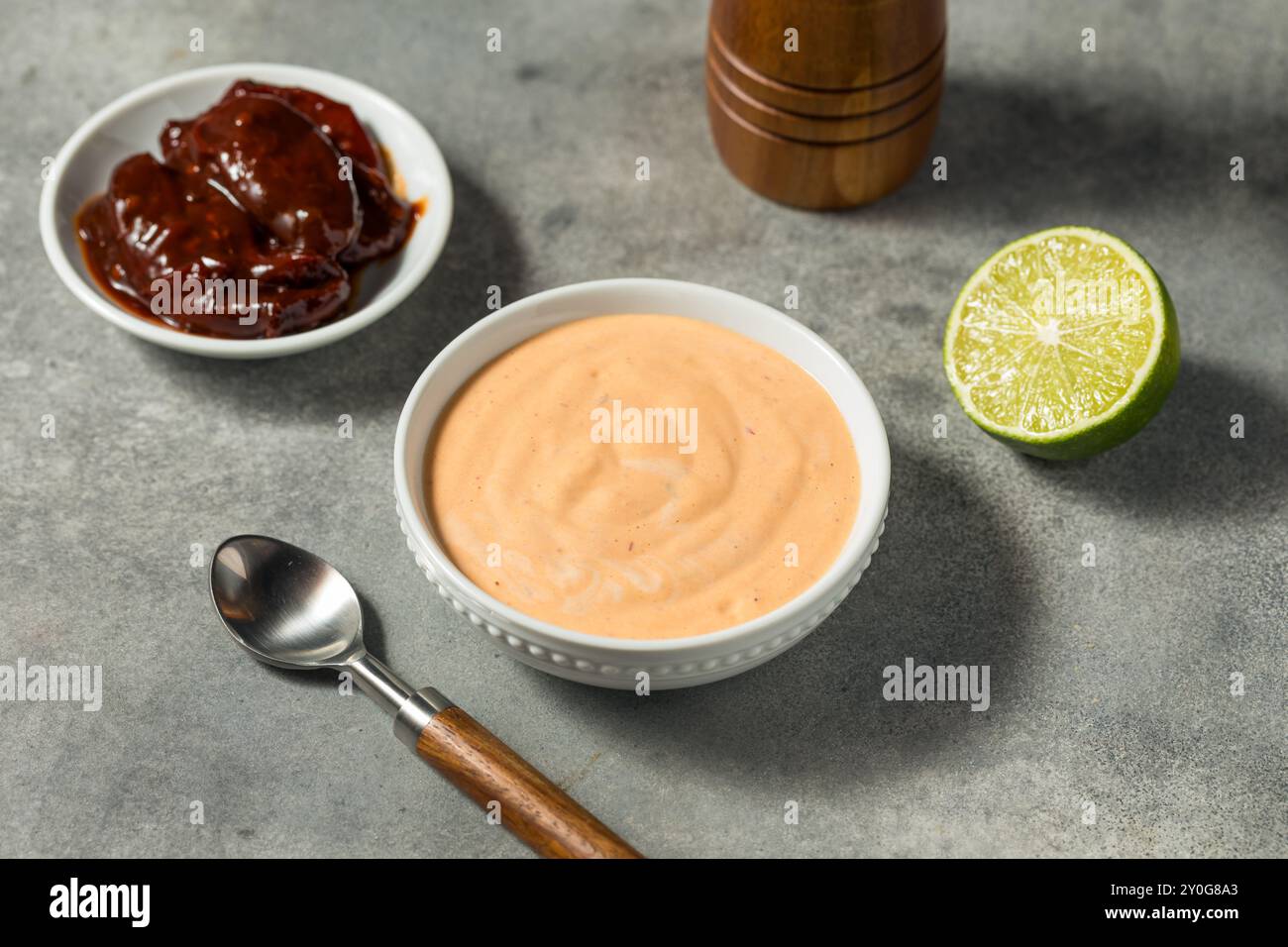 Homemade Spicy Chipotle Mayo Spread in a Bowl Stock Photo