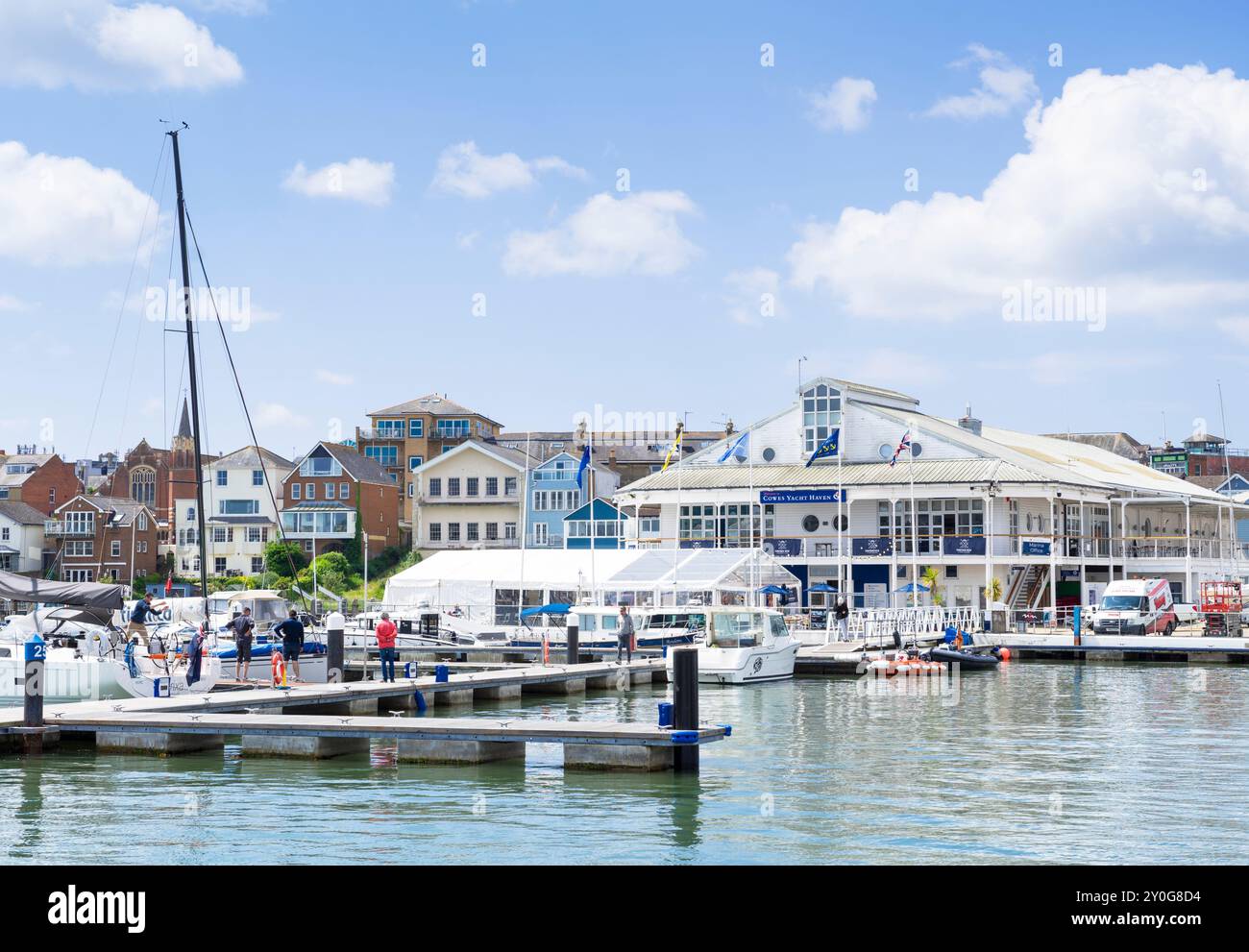 Isle of Wight Cowes - Cowes Isle of Wight Cowes Cowes Yacht Haven Marina Office and Pontoon View bar Cowes Isle of Wight England UK GB Europe Stock Photo