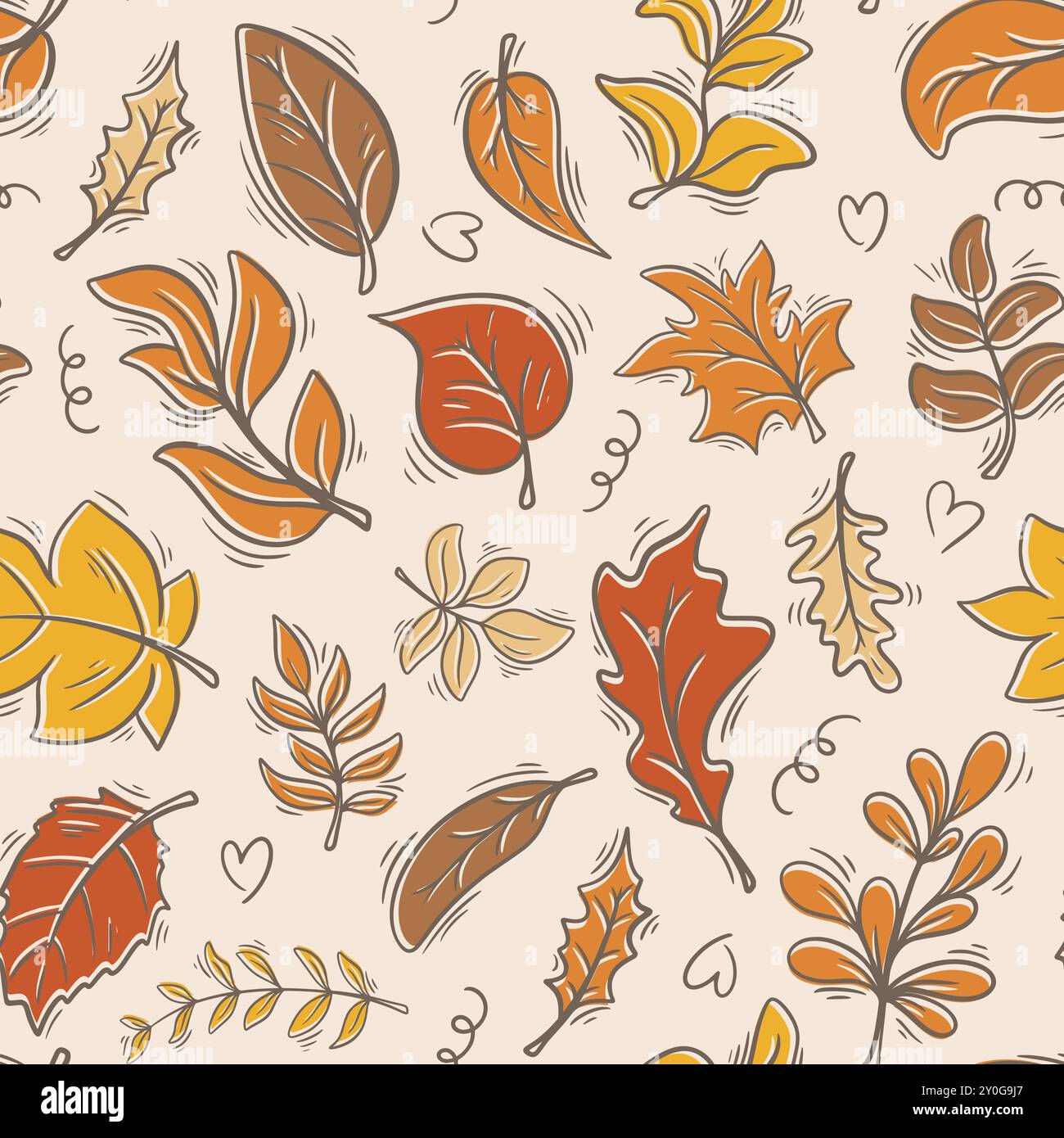 Colorful autumn seamless pattern with falling dry foliage. Deciduous cozy seasonal fall background. Multicolored leaves of different trees print Stock Vector