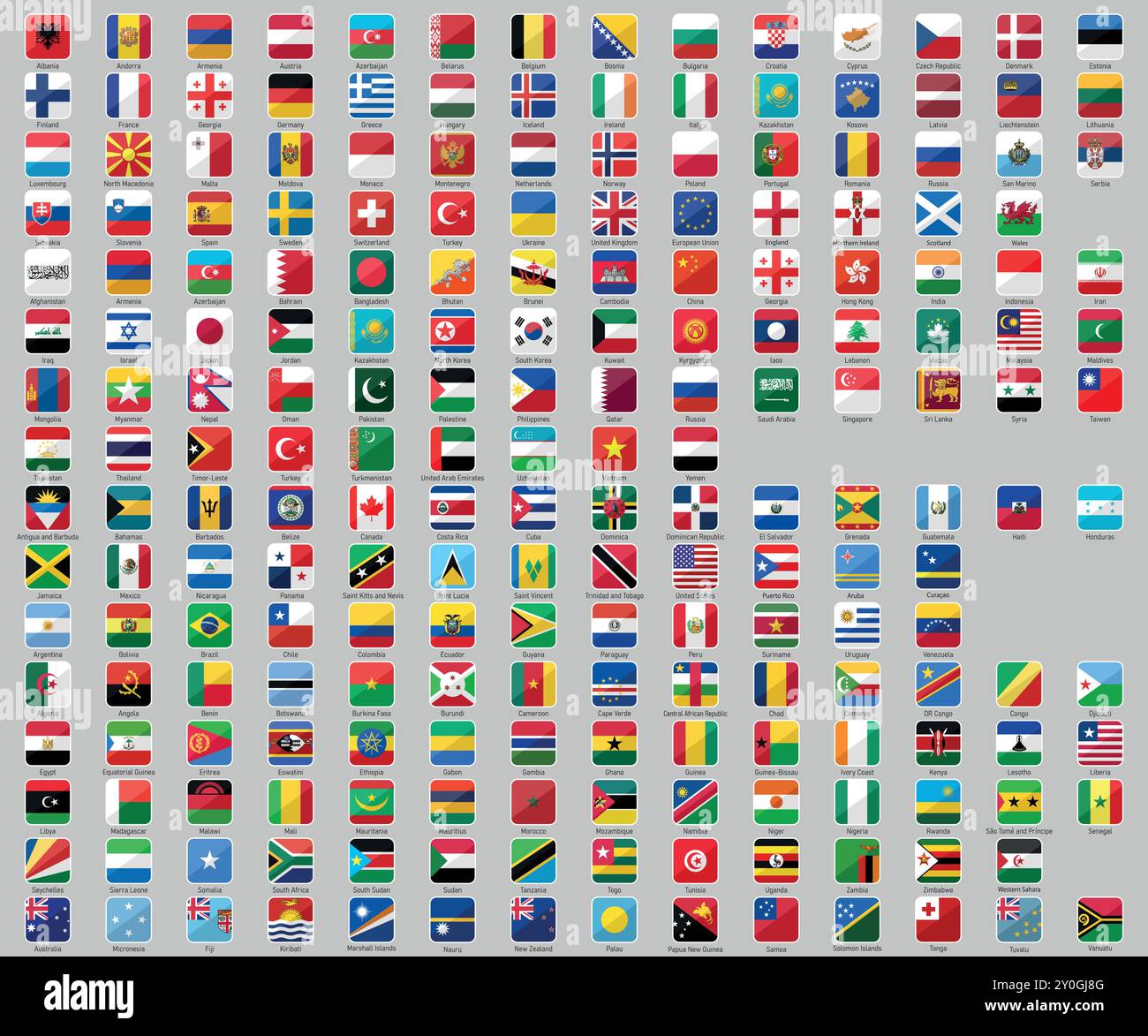 iverse array of 220 national flags displayed in a square format on a ...