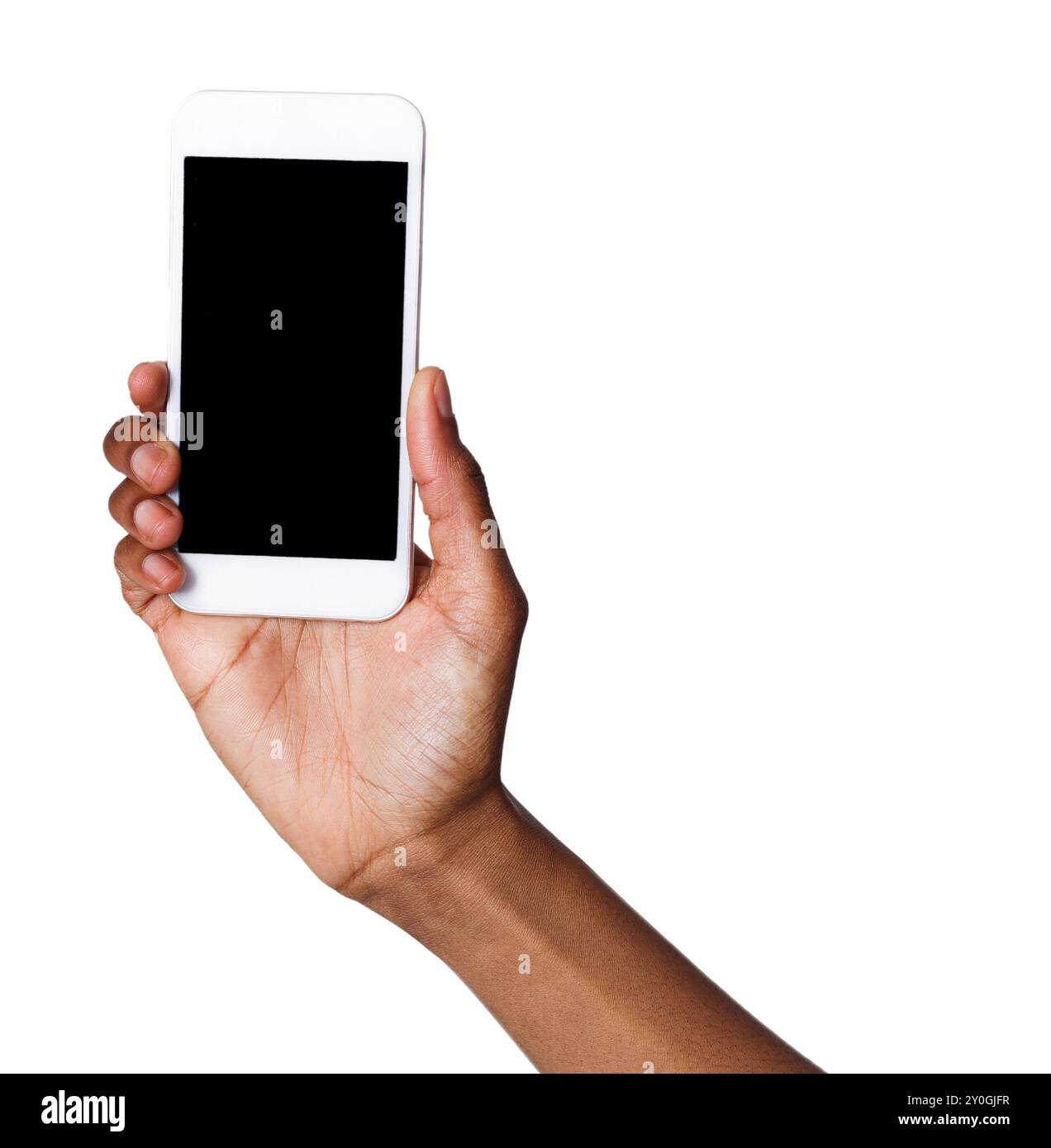 Black hand holding mobile smart phone with blank screen Stock Photo - Alamy