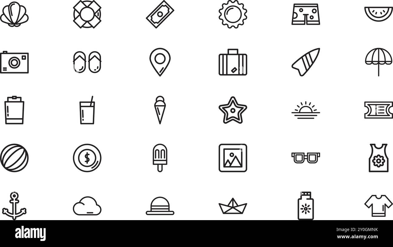 Summer holidays icons High-Quality Vector Icons Collection with Editable Stroke. Ideal for Professional and Creative Projects. Stock Vector