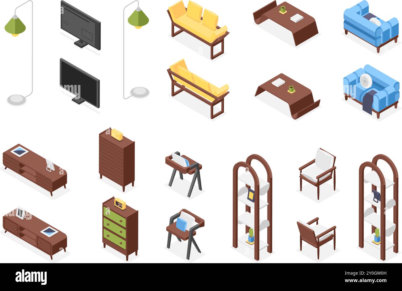 Isometric home furniture for living room. Office design chair sofa ...