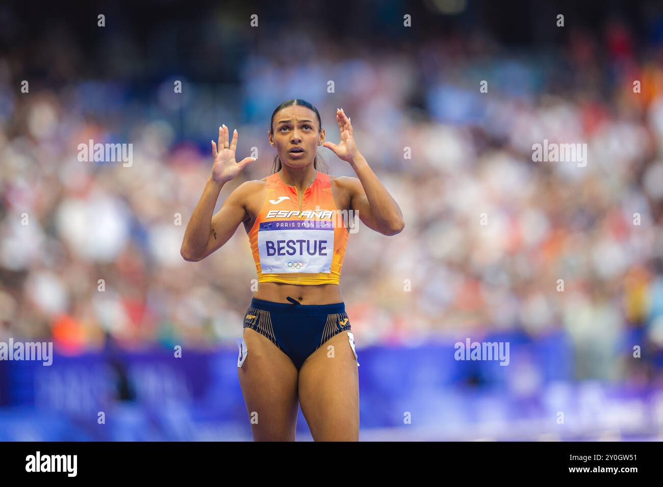 Jaël Bestué participating in the 200 meters at the Paris 2025 Olympic