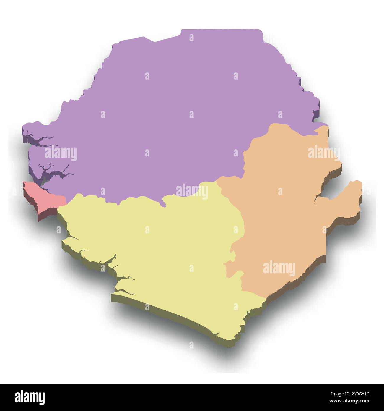 3d isometric colored map of Sierra Leone with borders of regions Stock ...
