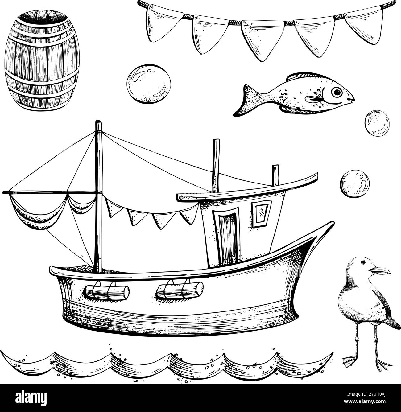 Fishing boat flags Black and White Stock Photos & Images - Alamy