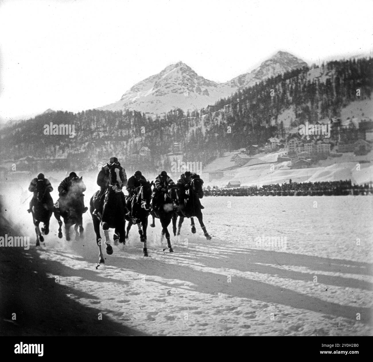 St Moritz, Switzerland, horse racing on ice frozen lake 1924 white turf Stock Photo