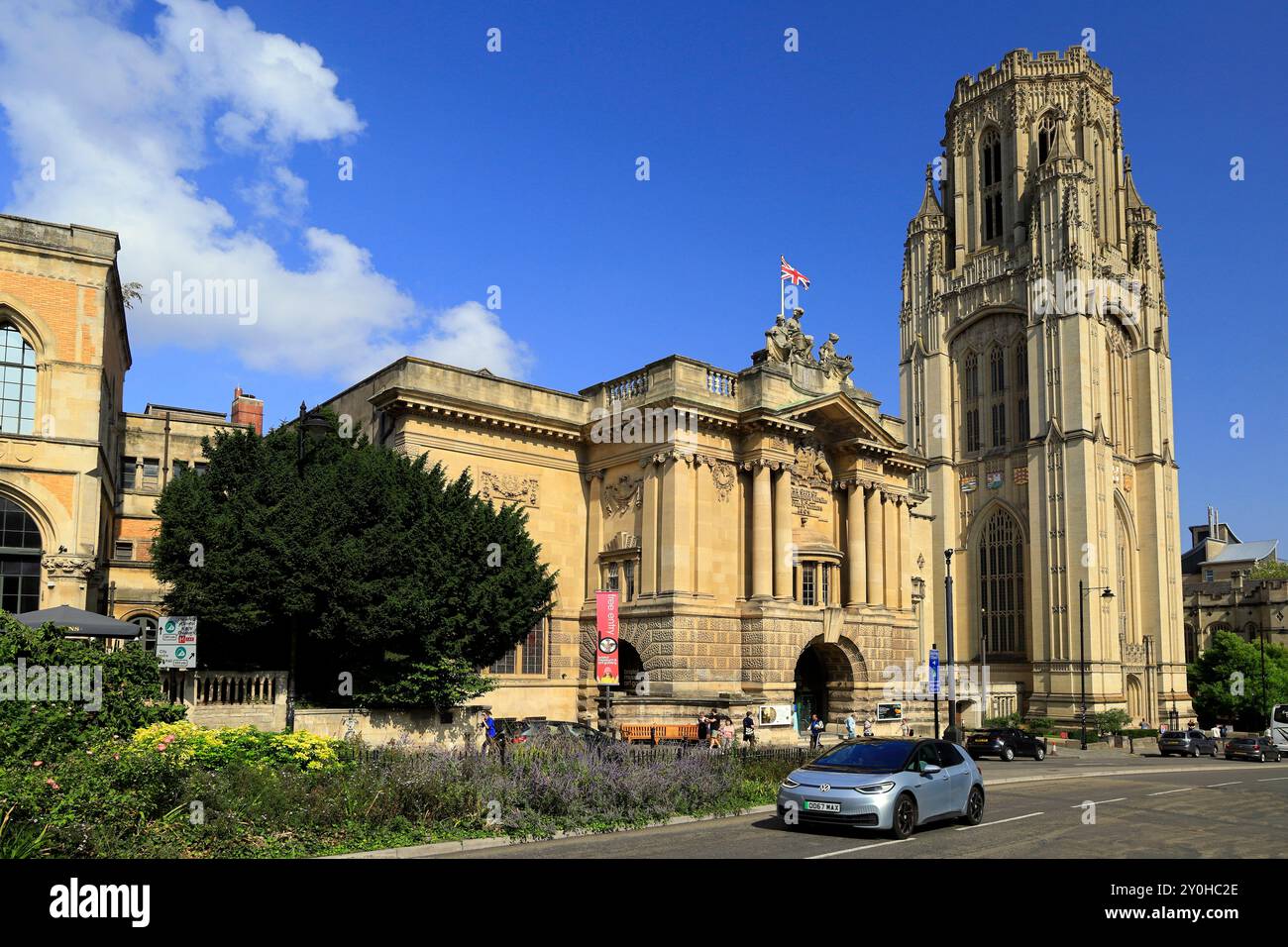 The Wills Tower, University of Bristol and Bristol Museum building next door. Taken September 2024. Summer Stock Photo