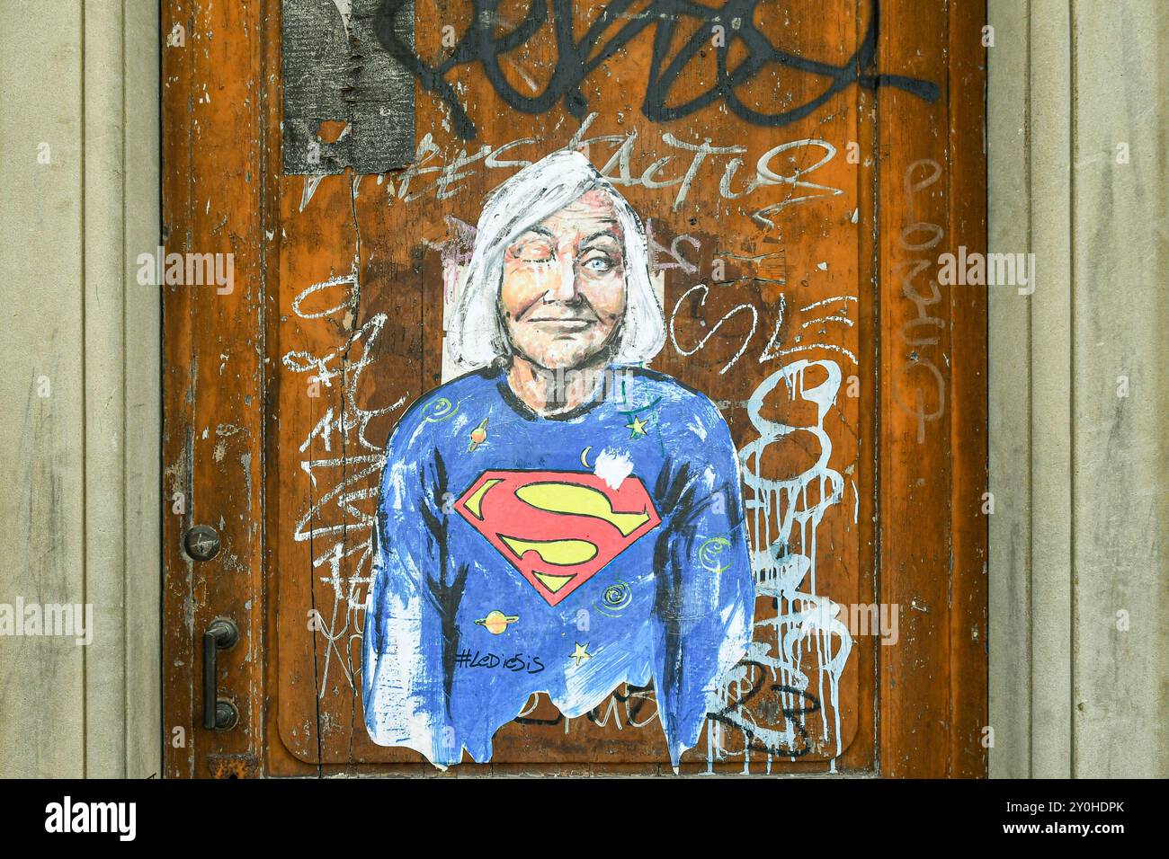 Street art by Lediesis depicting the astrophysicist Margherita Hack as ...