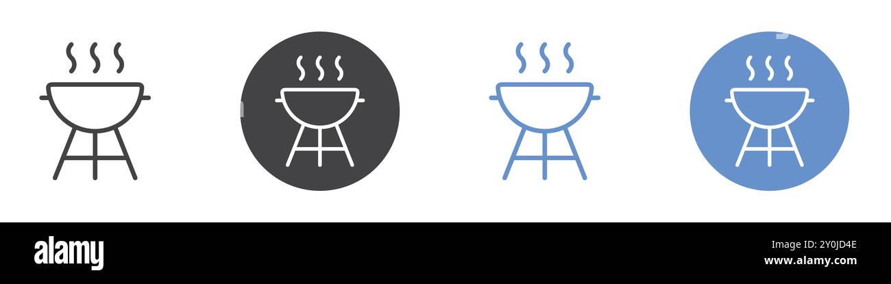 BBQ grill icon Flat set in black and white color outline vector mark ...