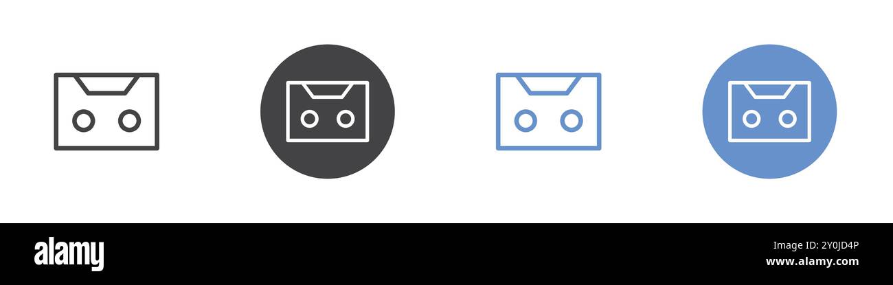 Audio Cassette icon Flat set in black and white color outline vector ...