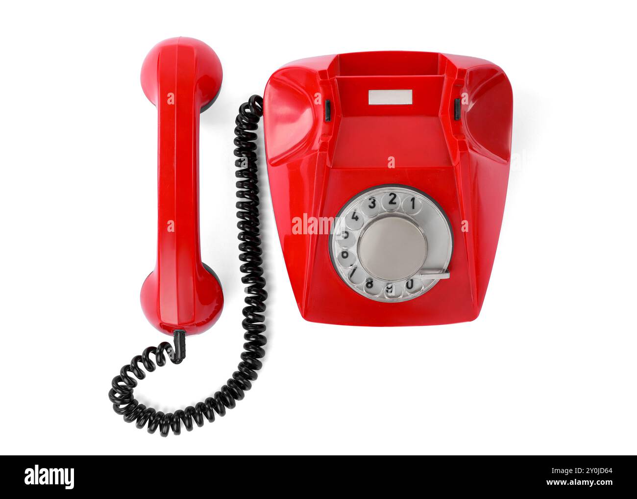 One red telephone with handset isolated on white, top view Stock Photo ...