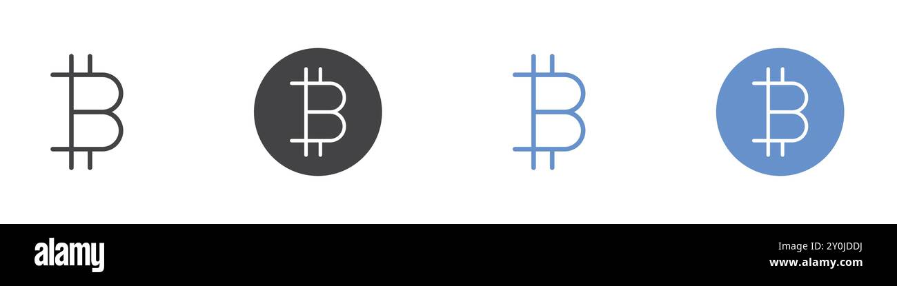 Bitcoin icon Flat set in black and white color outline vector mark ...