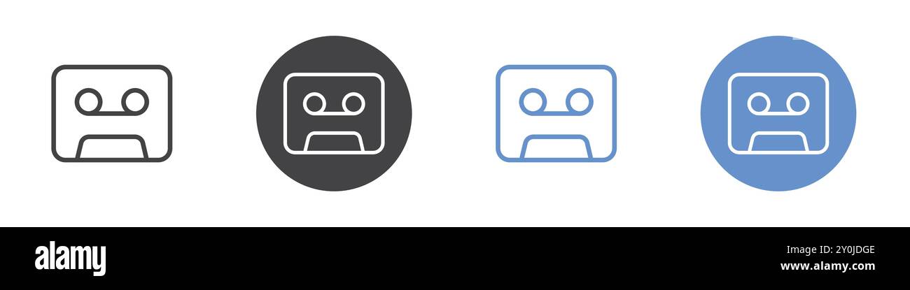 Cassette icon Flat set in black and white color outline vector mark ...