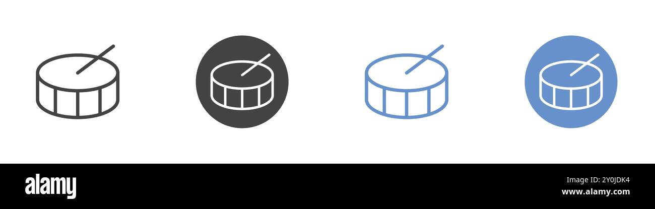 Drum icon Flat set in black and white color outline vector mark Stock ...