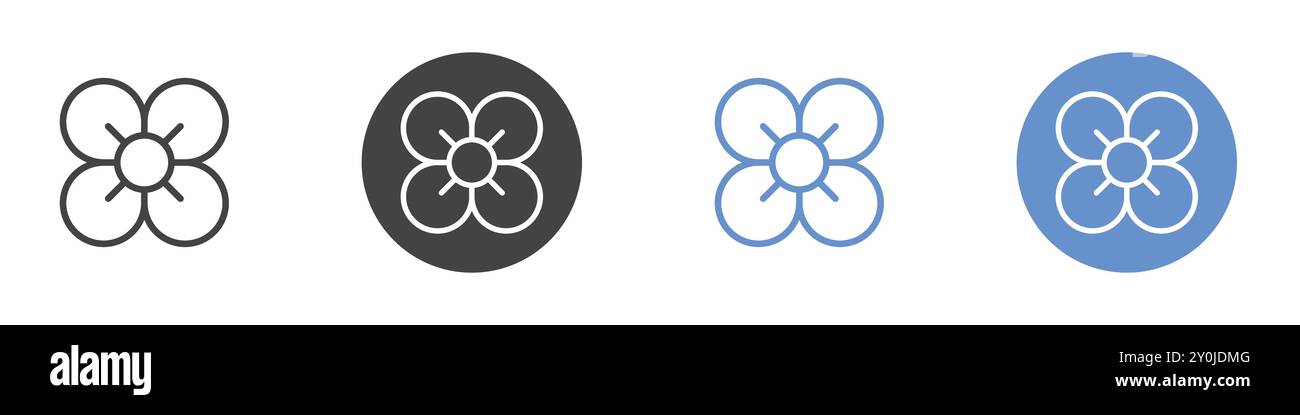 Flower icon Flat set in black and white color outline vector mark Stock ...
