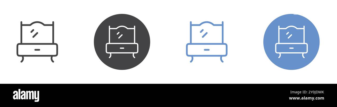 Dressing table icon Flat set in black and white color outline vector mark Stock Vector